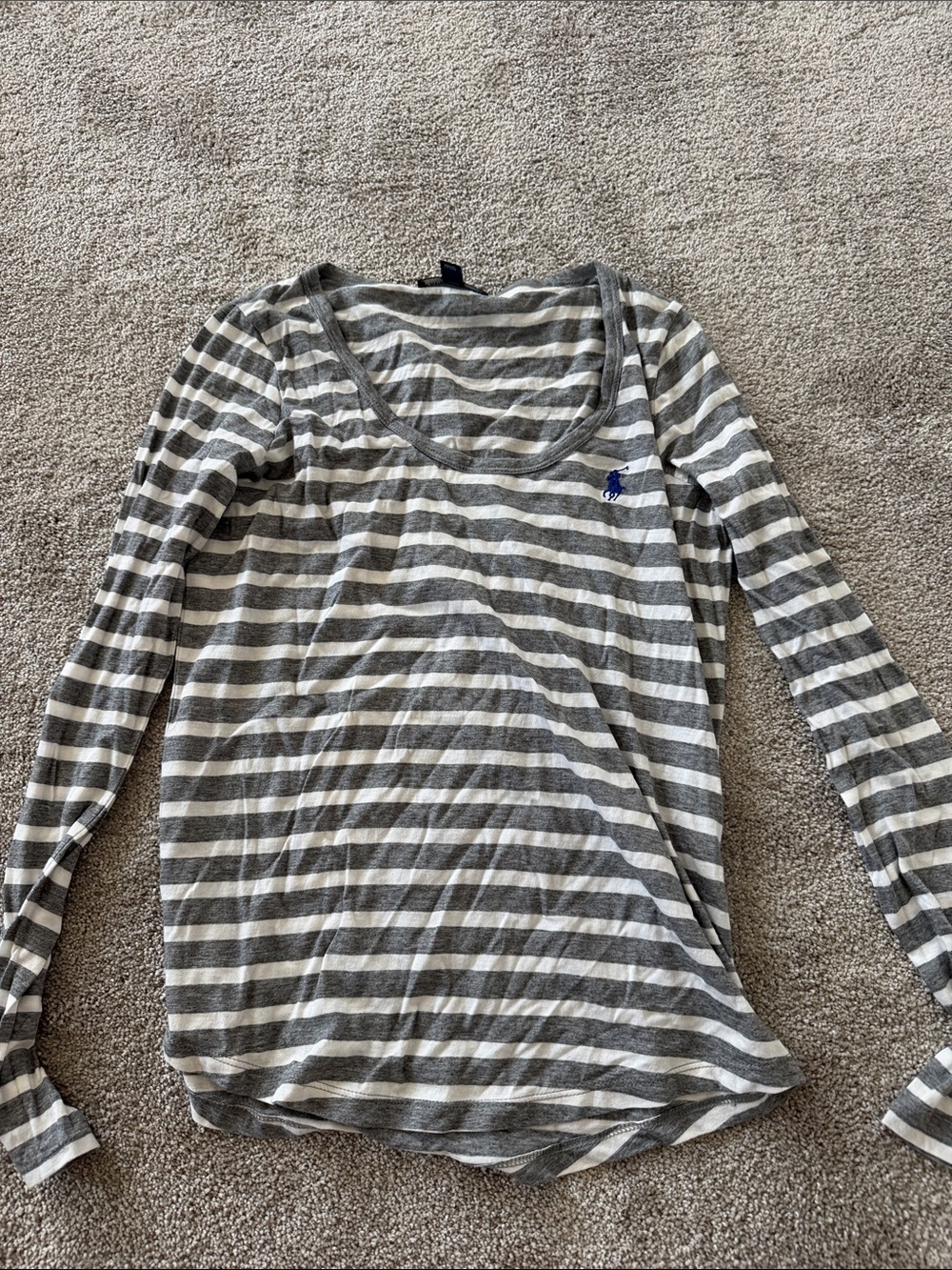 Ralph Lauren Gray & White Striped Long-Sleeve Scoop Neck Tee